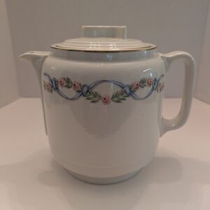 Floral Ceramic Teapot with Blue and Pink Accents